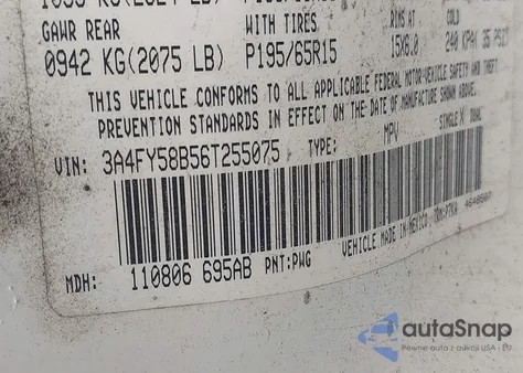 2006 Chrysler Pt Cruiser Touring from USA, damaged, VIN 3A4FY58B56T255075